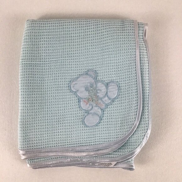 Waffle Weave Blanket Teddy Bear Nursery Lovey Satin Trim 27"x30" Vintage Sears 2
